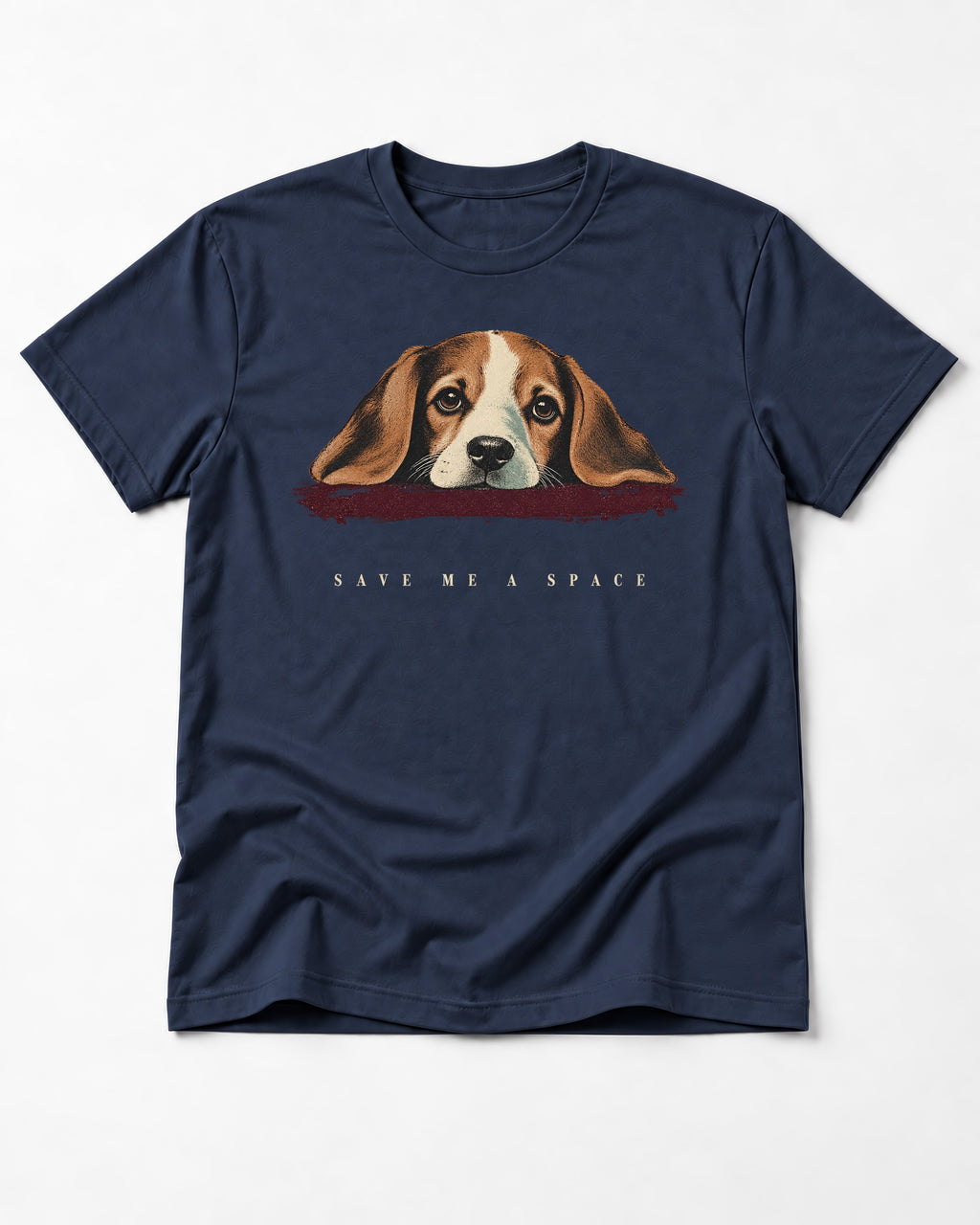 Save Me A Space Beagle T-Shirt in Navy, flat lay product photo