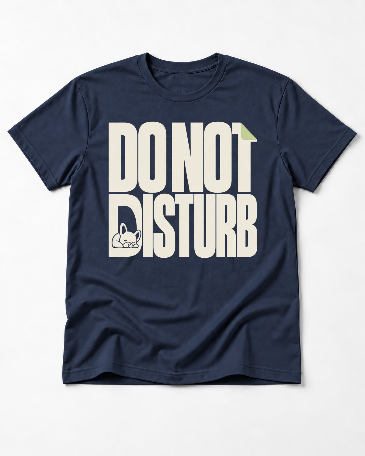 Frenchie Do Not Disturb Hidden Sleeping Graphic T-Shirt in Navy, flat lay product photo