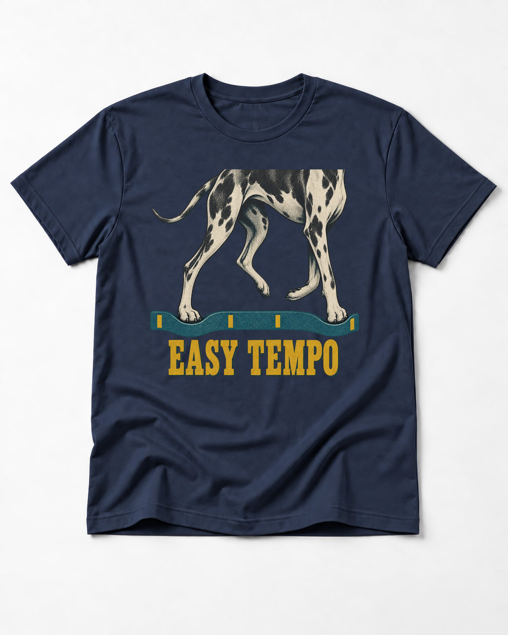 Great Dane Easy Tempo Elastic Band Legs Graphic T-Shirt in Navy, flat lay product photo