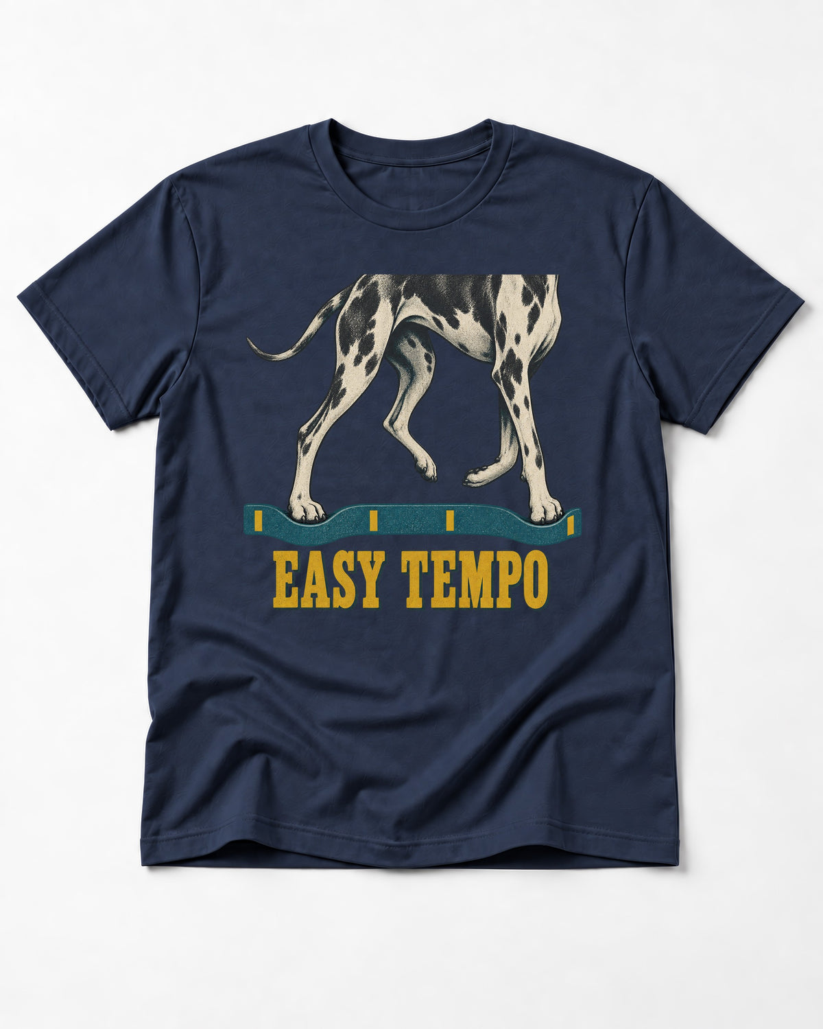 Great Dane Easy Tempo Elastic Band Legs Graphic T-Shirt in Navy, flat lay product photo