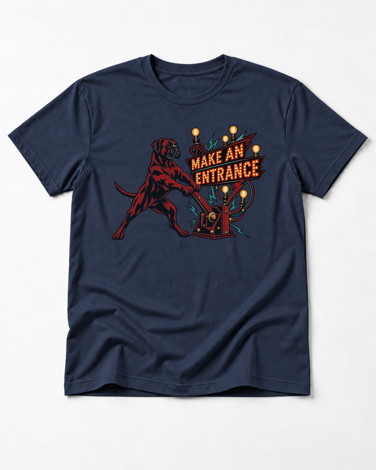 Boxer Make an Entrance T-Shirt in Navy, flat lay product photo