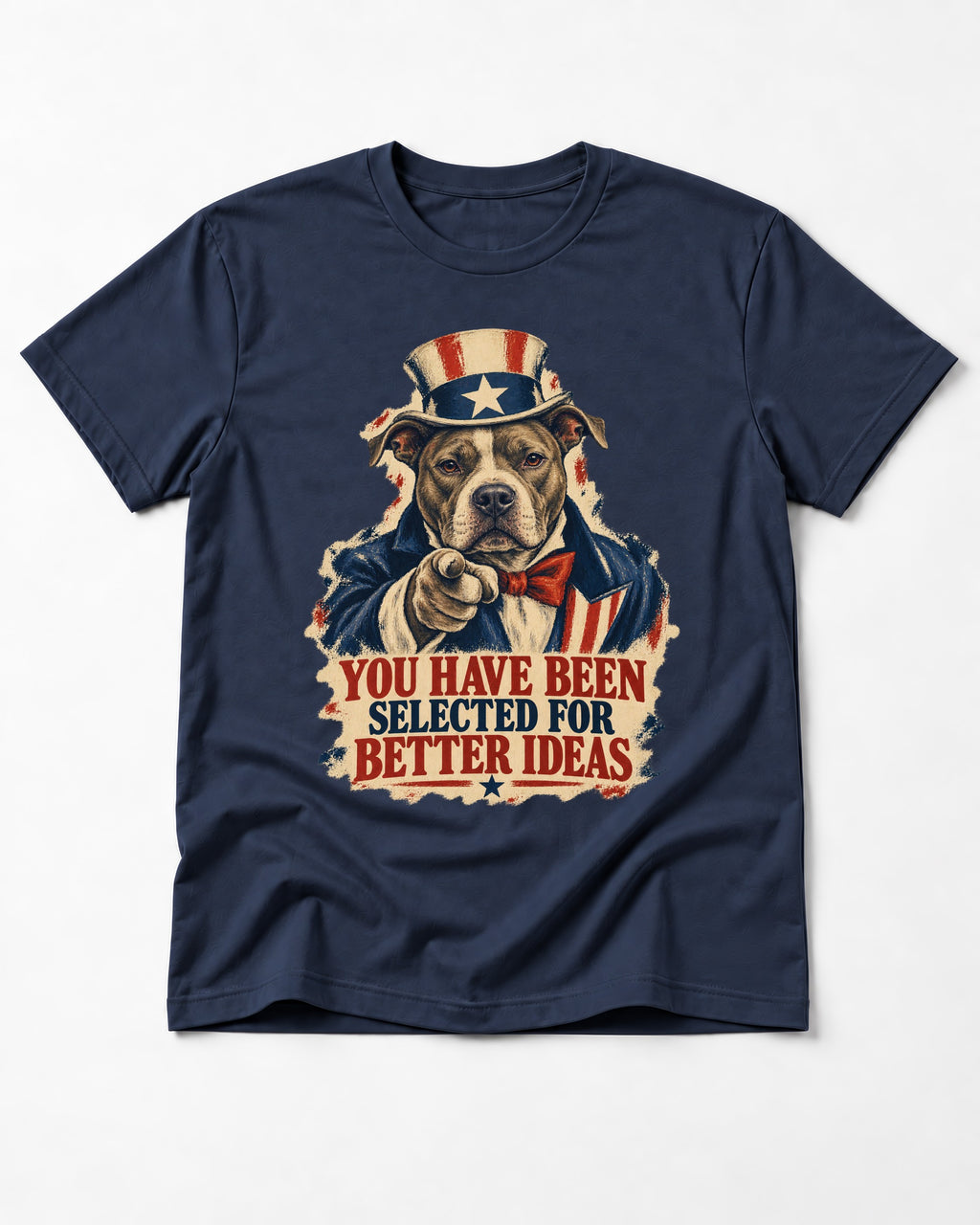 Pitbull You Have Been Selected for Better Ideas Uncle Sam Graphic T-Shirt in Navy, flat lay product photo