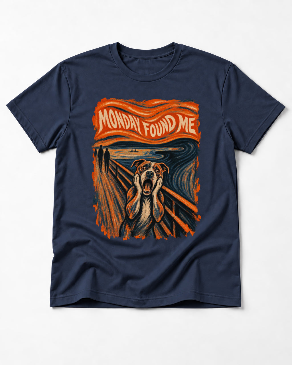 Pitbull Monday Found Me Expressionist Scream Graphic T-Shirt in Navy, flat lay product photo