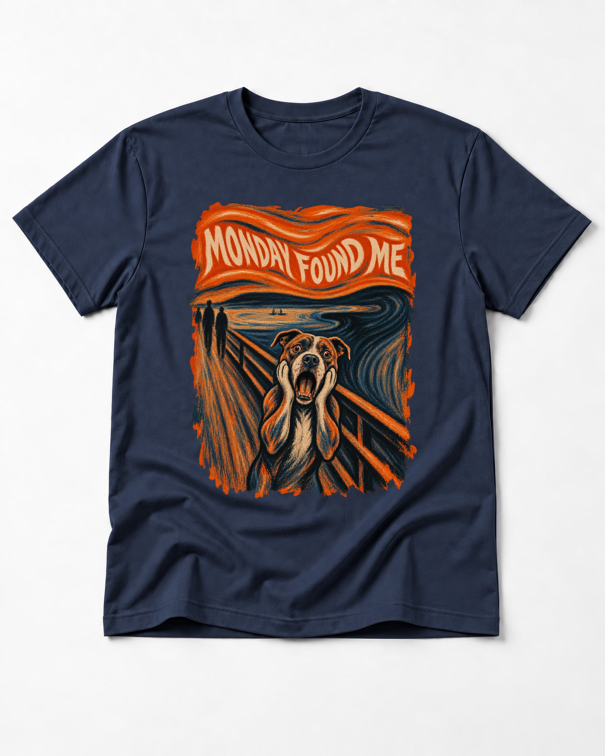 Pitbull Monday Found Me Expressionist Scream Graphic T-Shirt in Navy, flat lay product photo