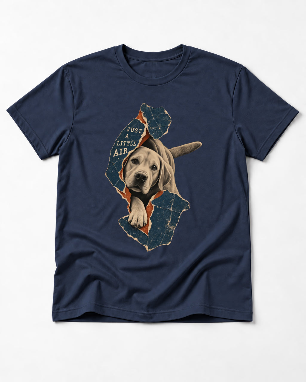 Labrador Retriever Just a Little Air Torn Paper Graphic T-Shirt in Navy, flat lay product photo