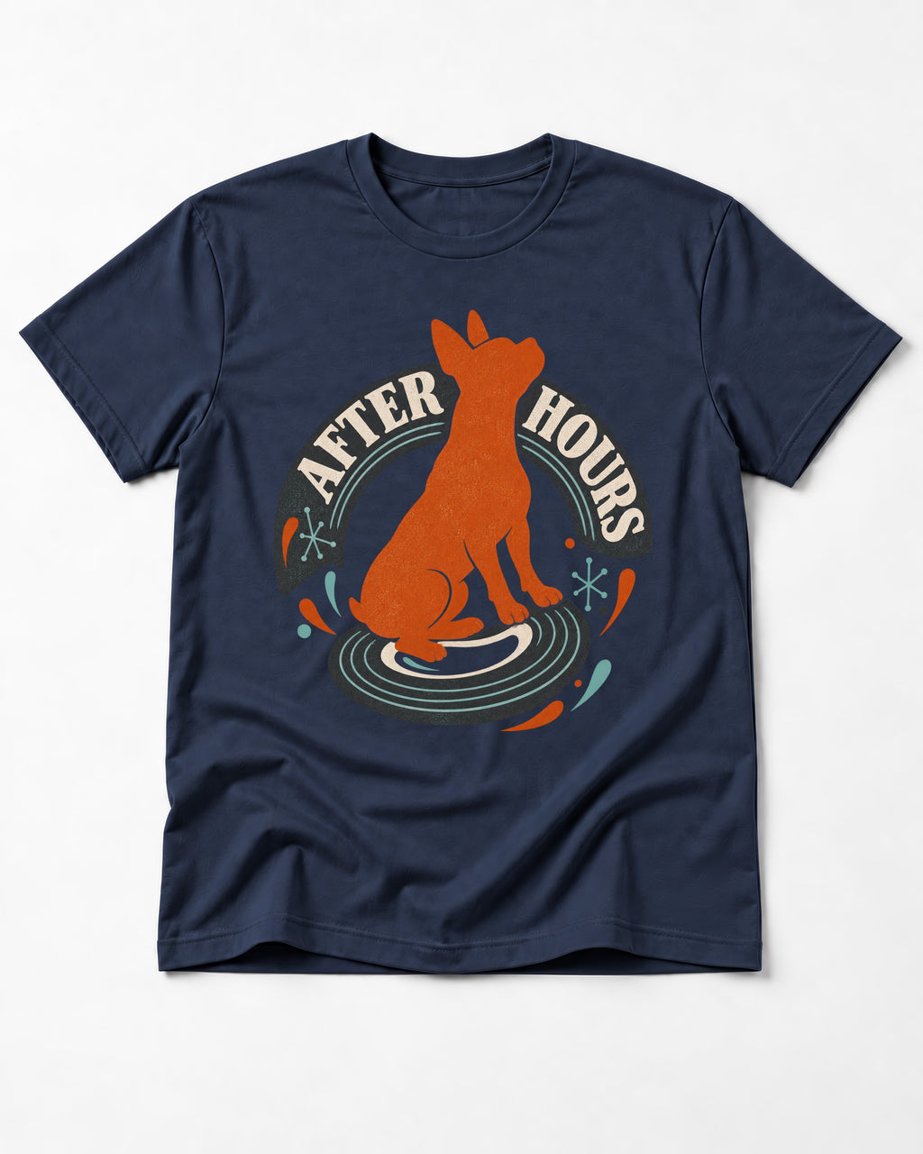 After Hours Boston Terrier Record Graphic T-Shirt in Navy, flat lay product photo