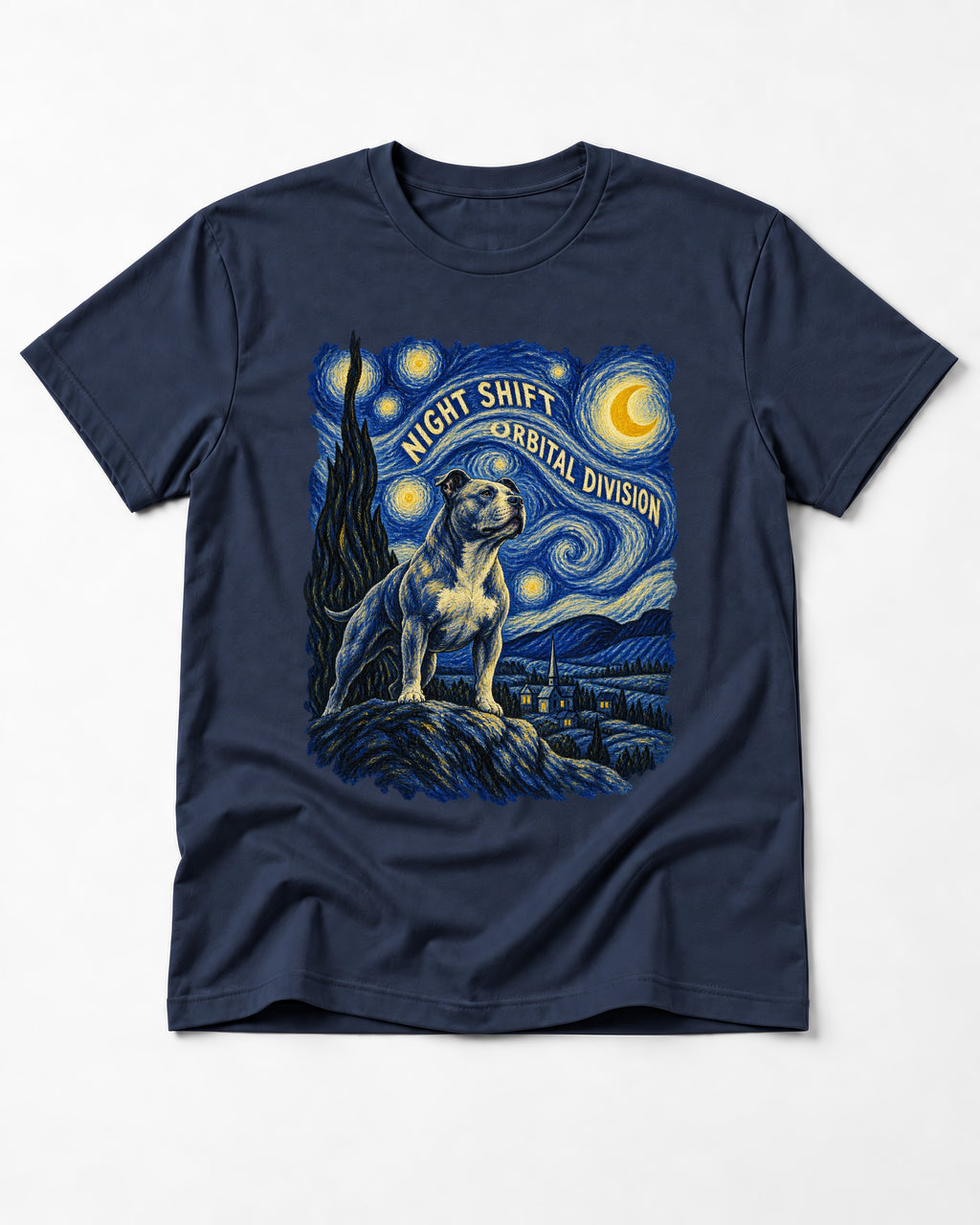 Pitbull Night Shift Orbital Division Starry Night Graphic T-Shirt in Navy, flat lay product photo