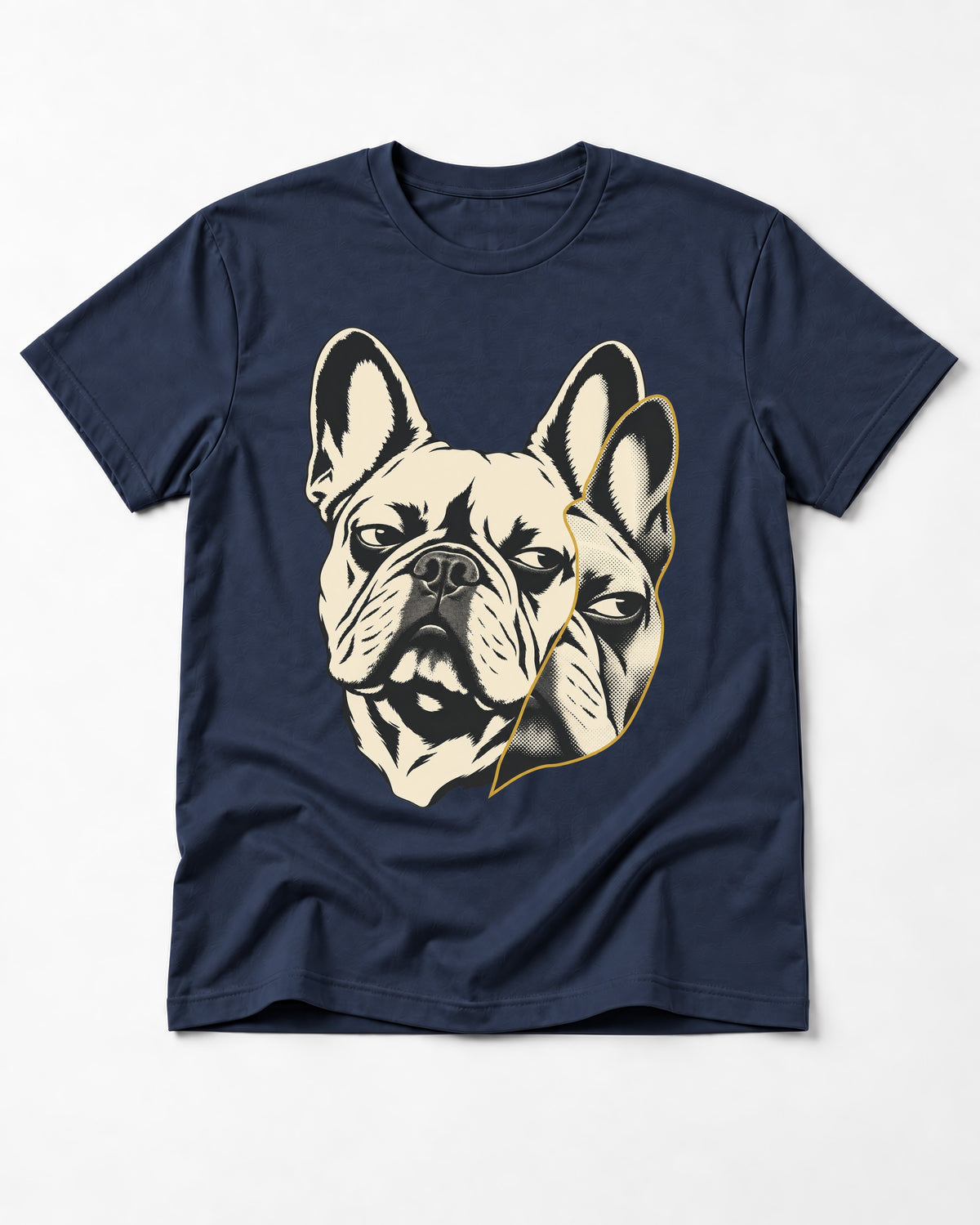 Frenchie Double Crop Side Eye Portrait Graphic T-Shirt in Navy, flat lay product photo
