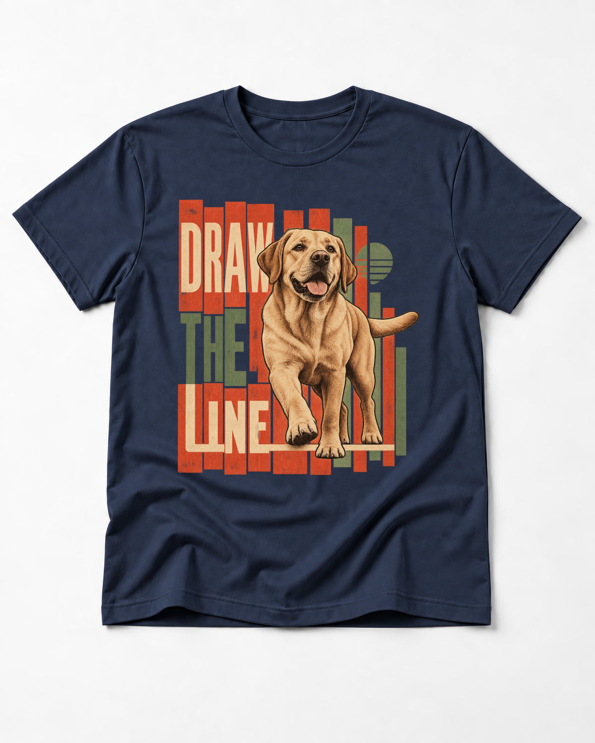Labrador Retriever Draw the Line Stepping Graphic T-Shirt in Navy, flat lay product photo