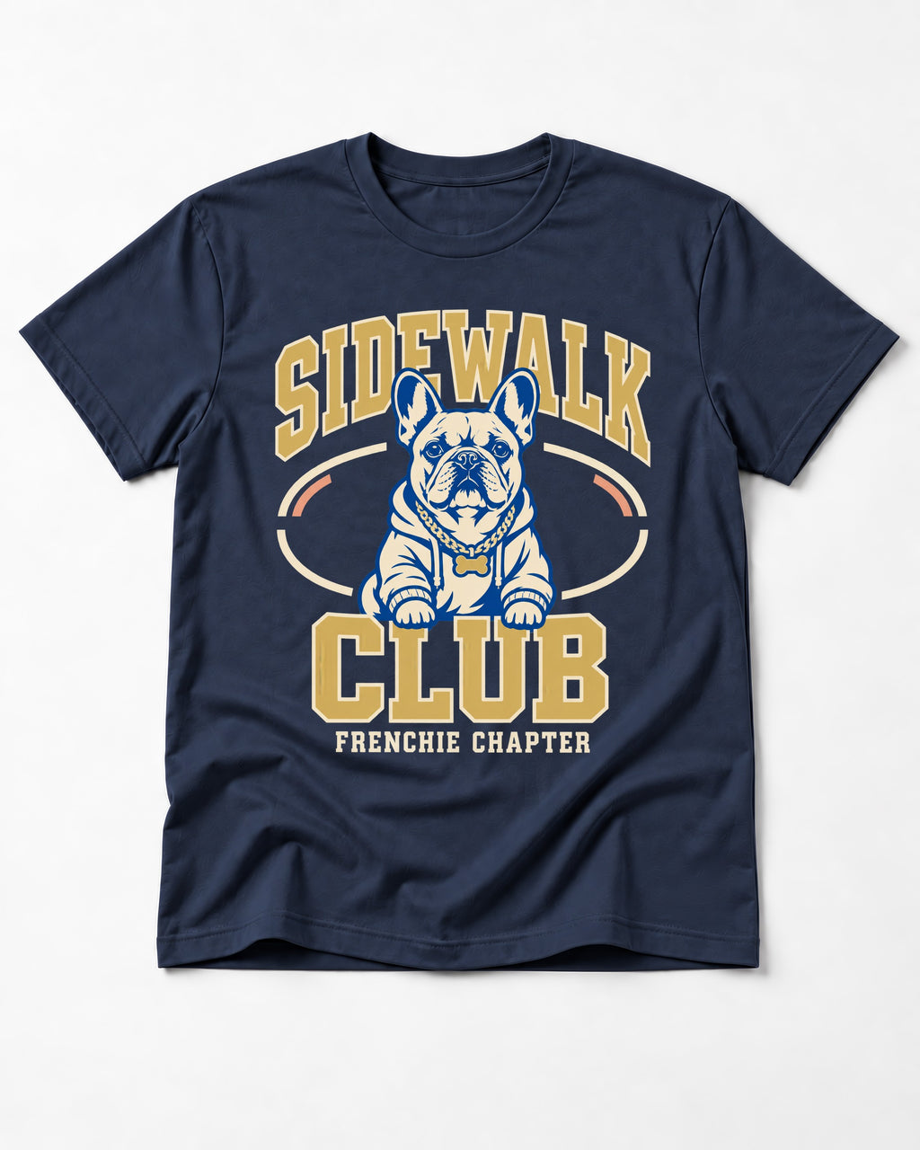 Frenchie Sidewalk Club Chapter Graphic T-Shirt in Navy, flat lay product photo