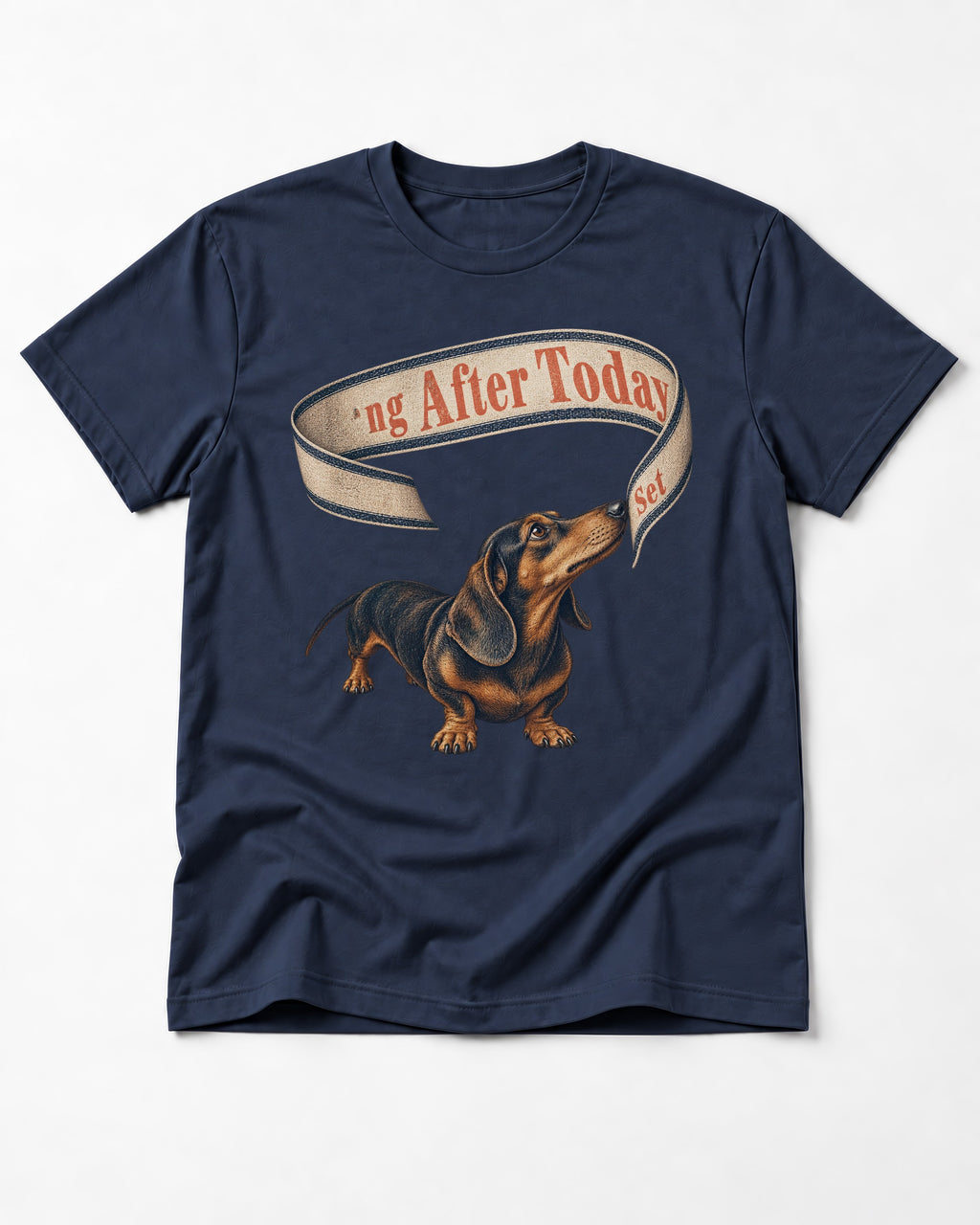 Dachshund ng After Today Set Ribbon Graphic T-Shirt in Navy, flat lay product photo
