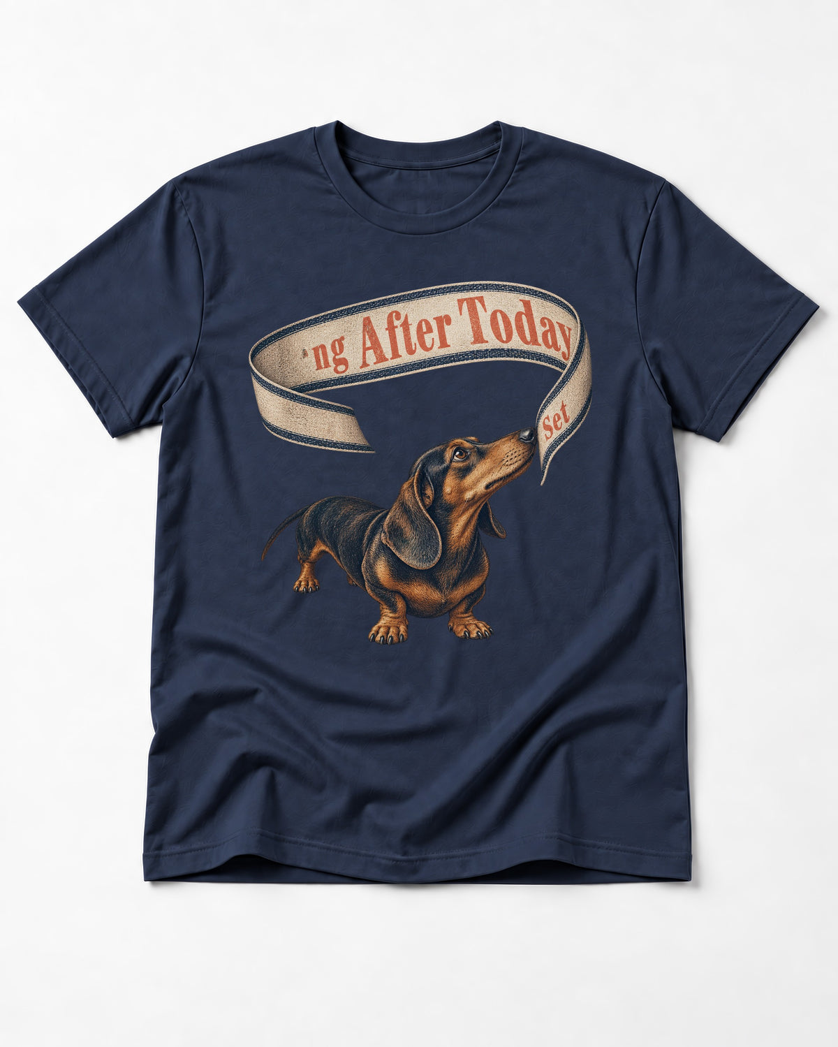 Dachshund ng After Today Set Ribbon Graphic T-Shirt in Navy, flat lay product photo