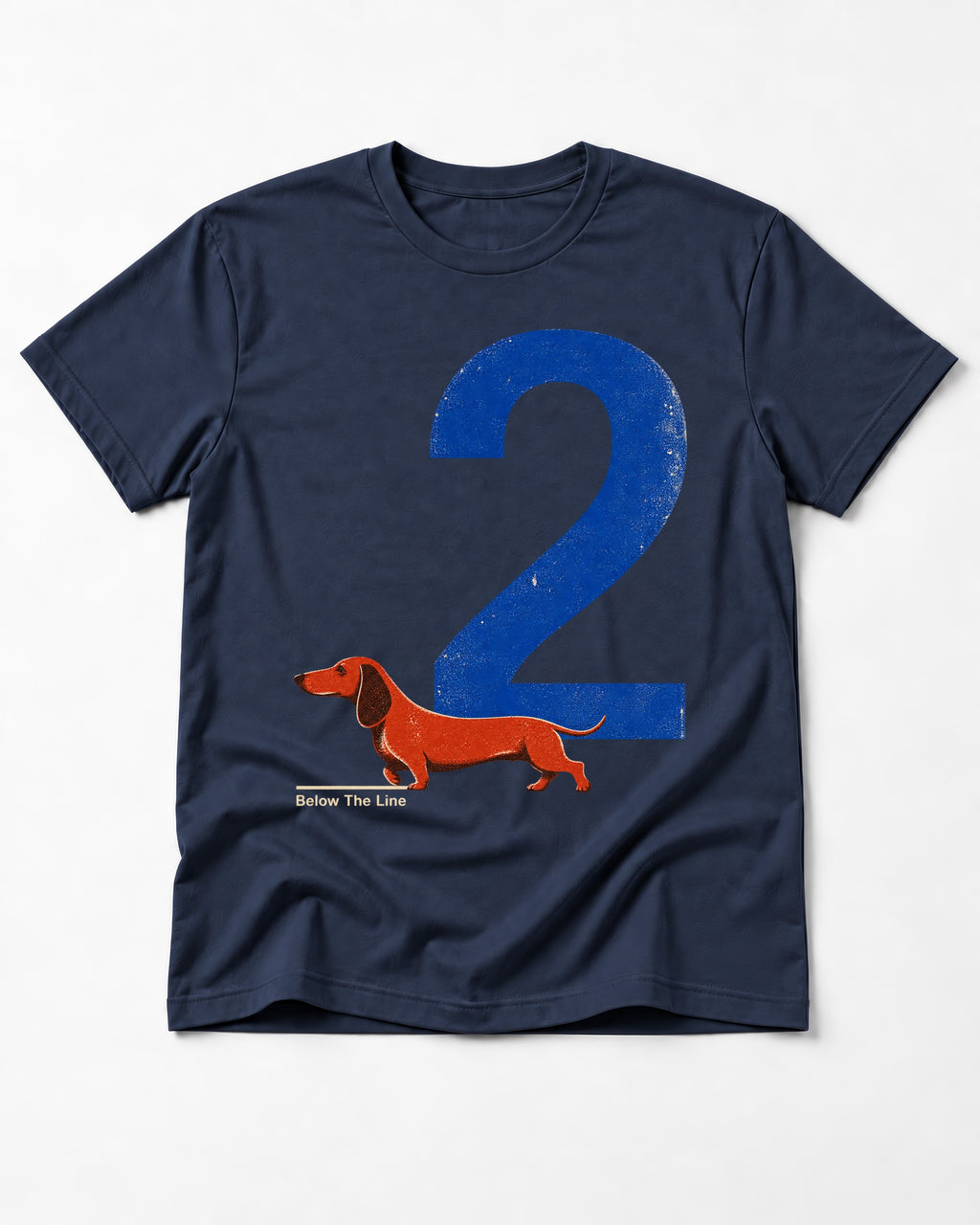 Dachshund Below The Line Number Two Graphic T-Shirt in Navy, flat lay product photo