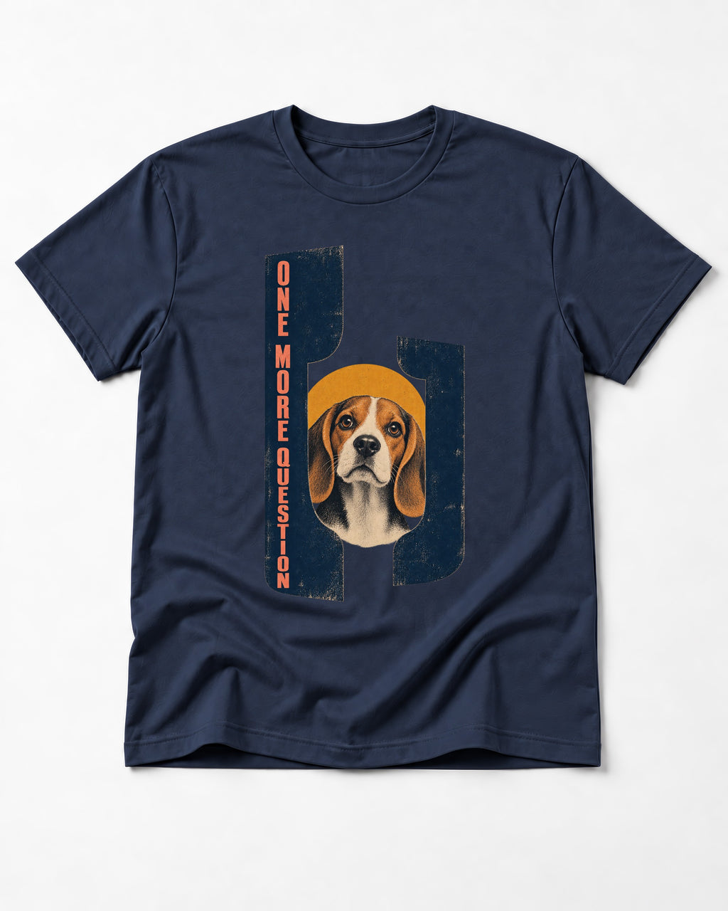 Beagle Has One More Question T-Shirt in Navy, flat lay product photo