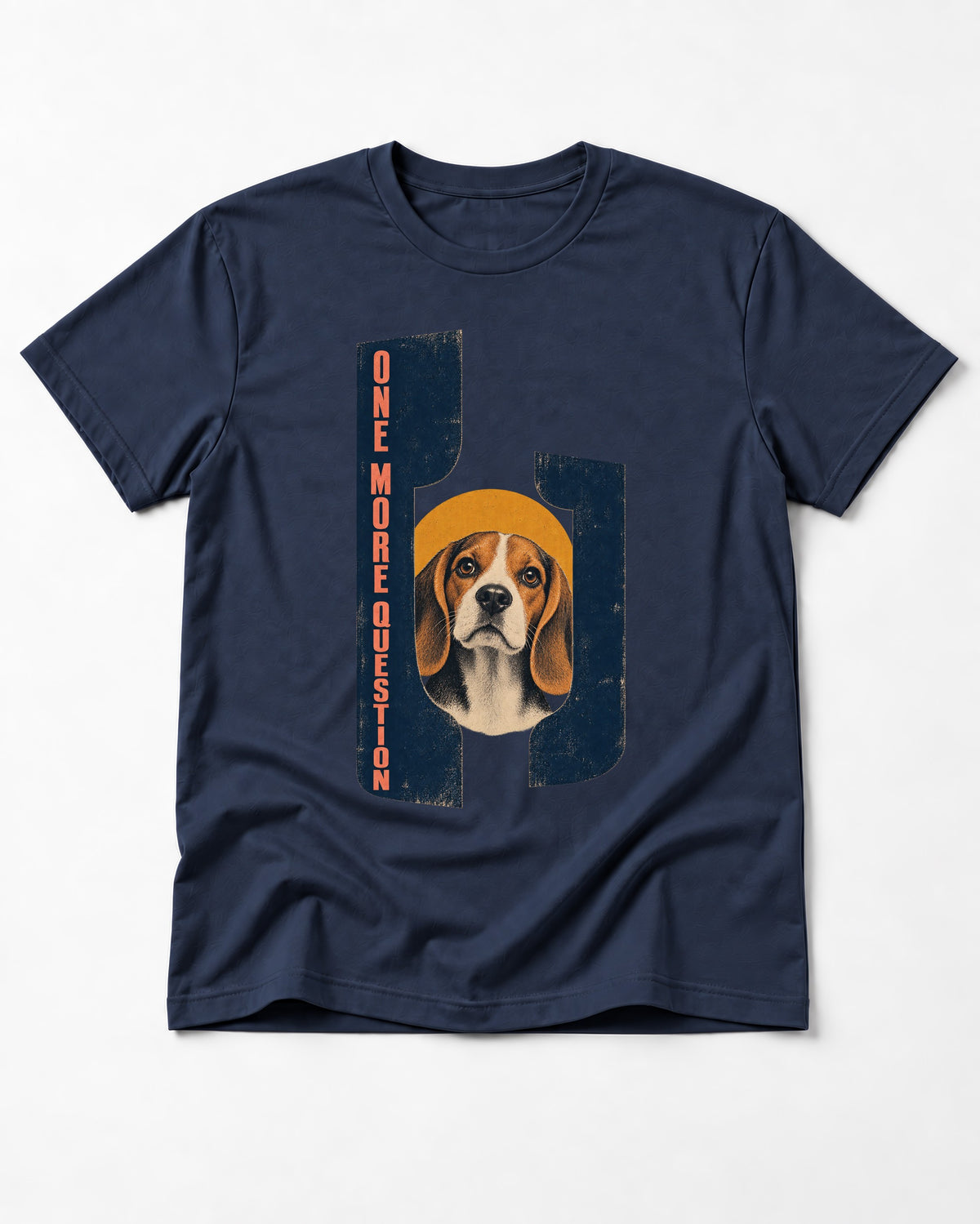 Beagle Has One More Question T-Shirt in Navy, flat lay product photo