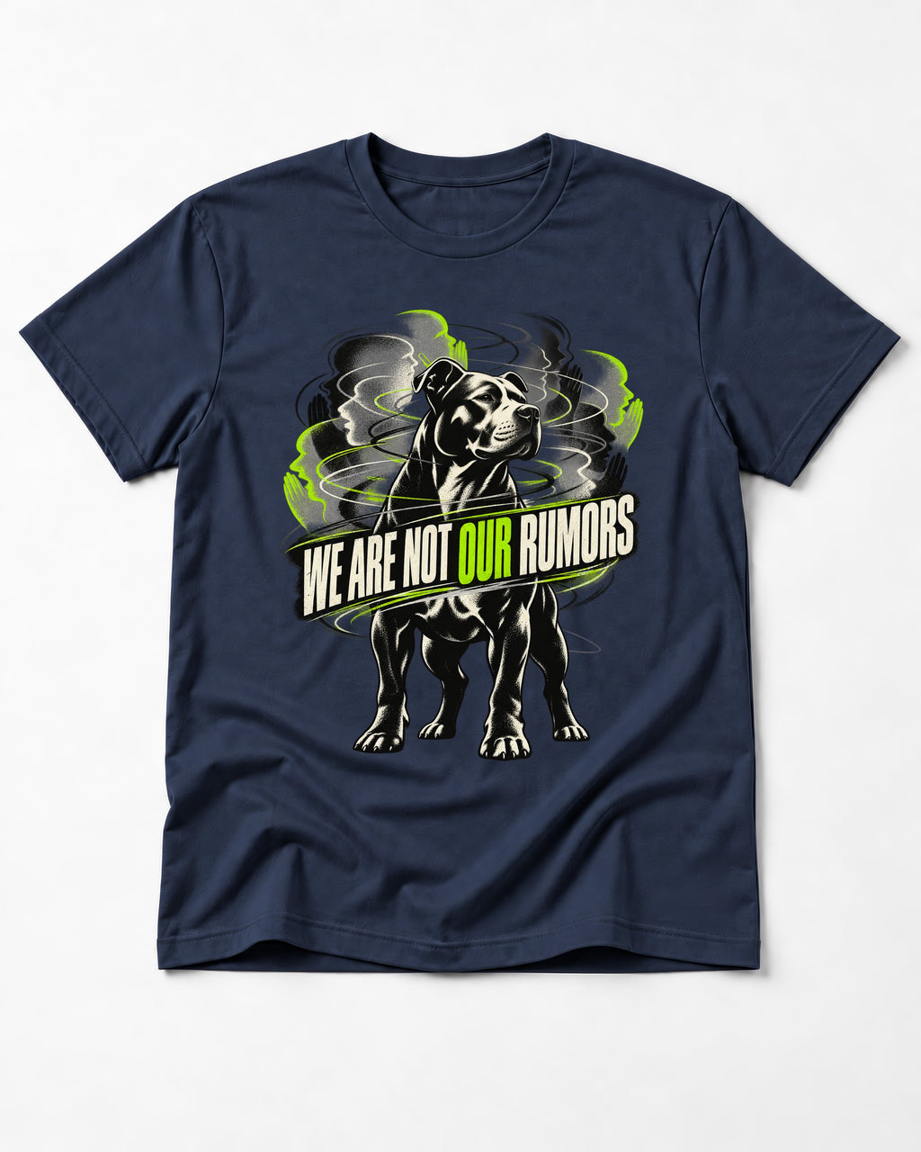 Pitbull We Are Not Our Rumors Swirling Voices Graphic T-Shirt in Navy, flat lay product photo