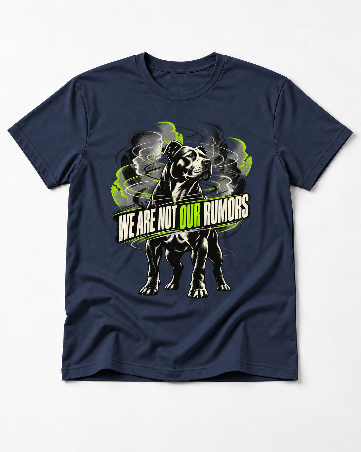 Pitbull We Are Not Our Rumors Swirling Voices Graphic T-Shirt in Navy, flat lay product photo
