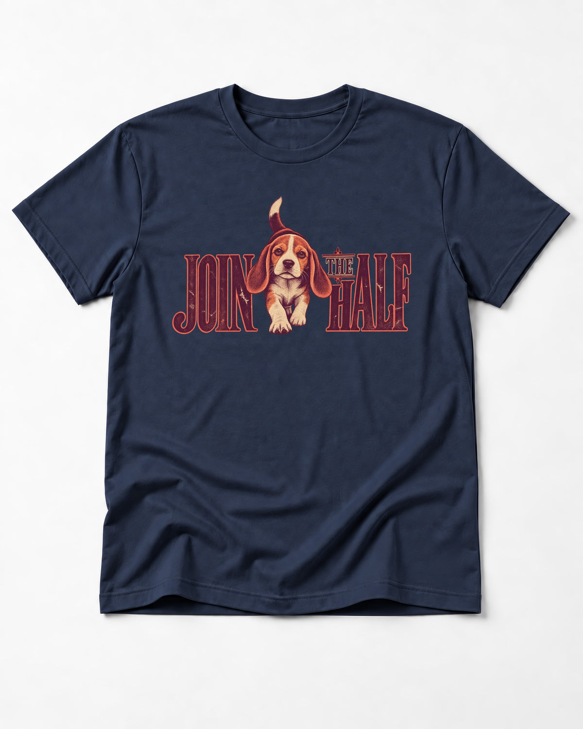 Beagle Join The Half T-Shirt in Navy, flat lay product photo