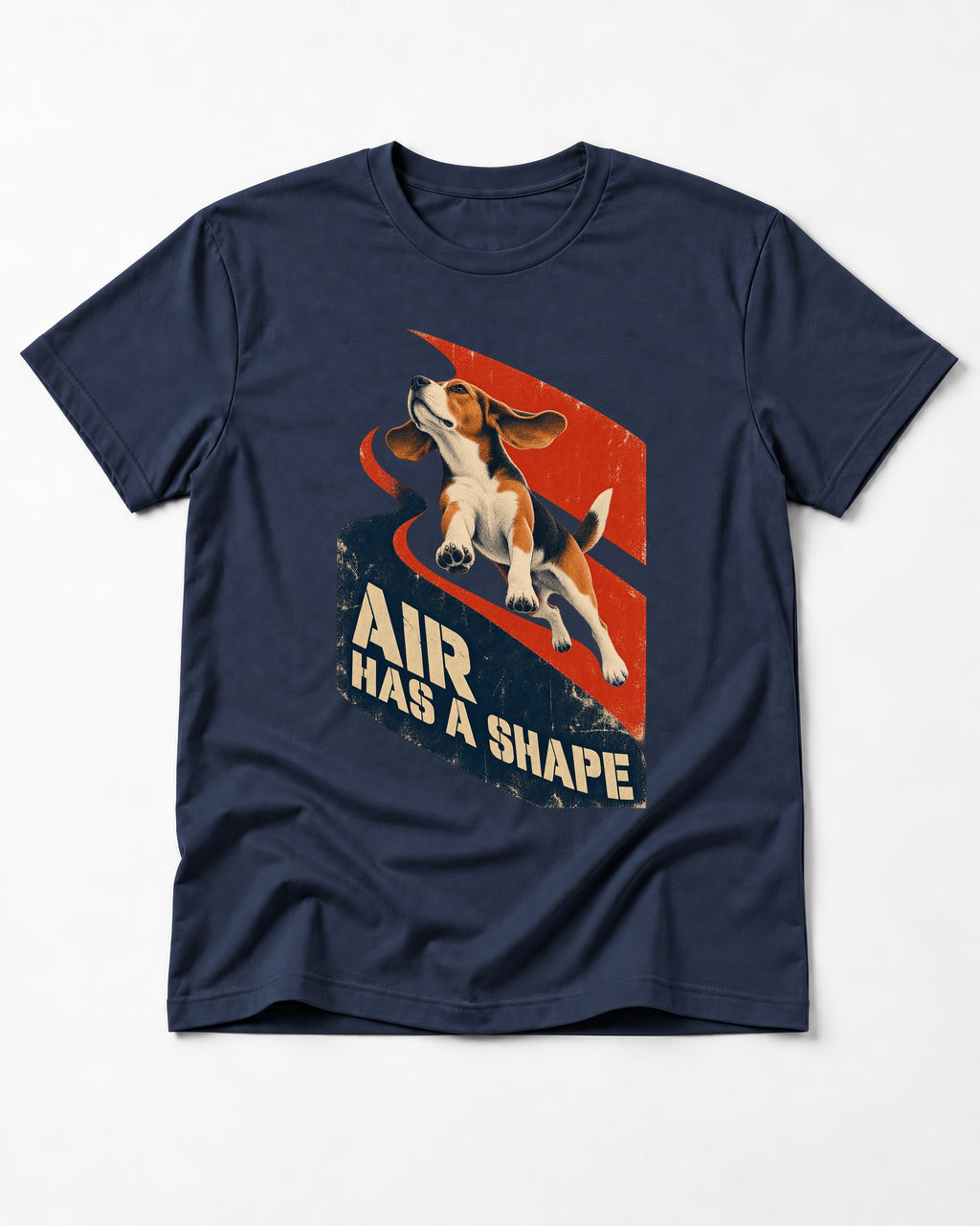 Air Has A Shape Beagle Jumping Graphic T-Shirt in Navy, flat lay product photo