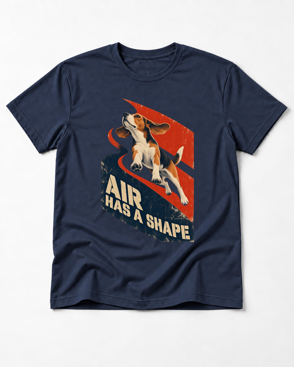 Air Has A Shape Beagle Jumping Graphic T-Shirt in Navy, flat lay product photo