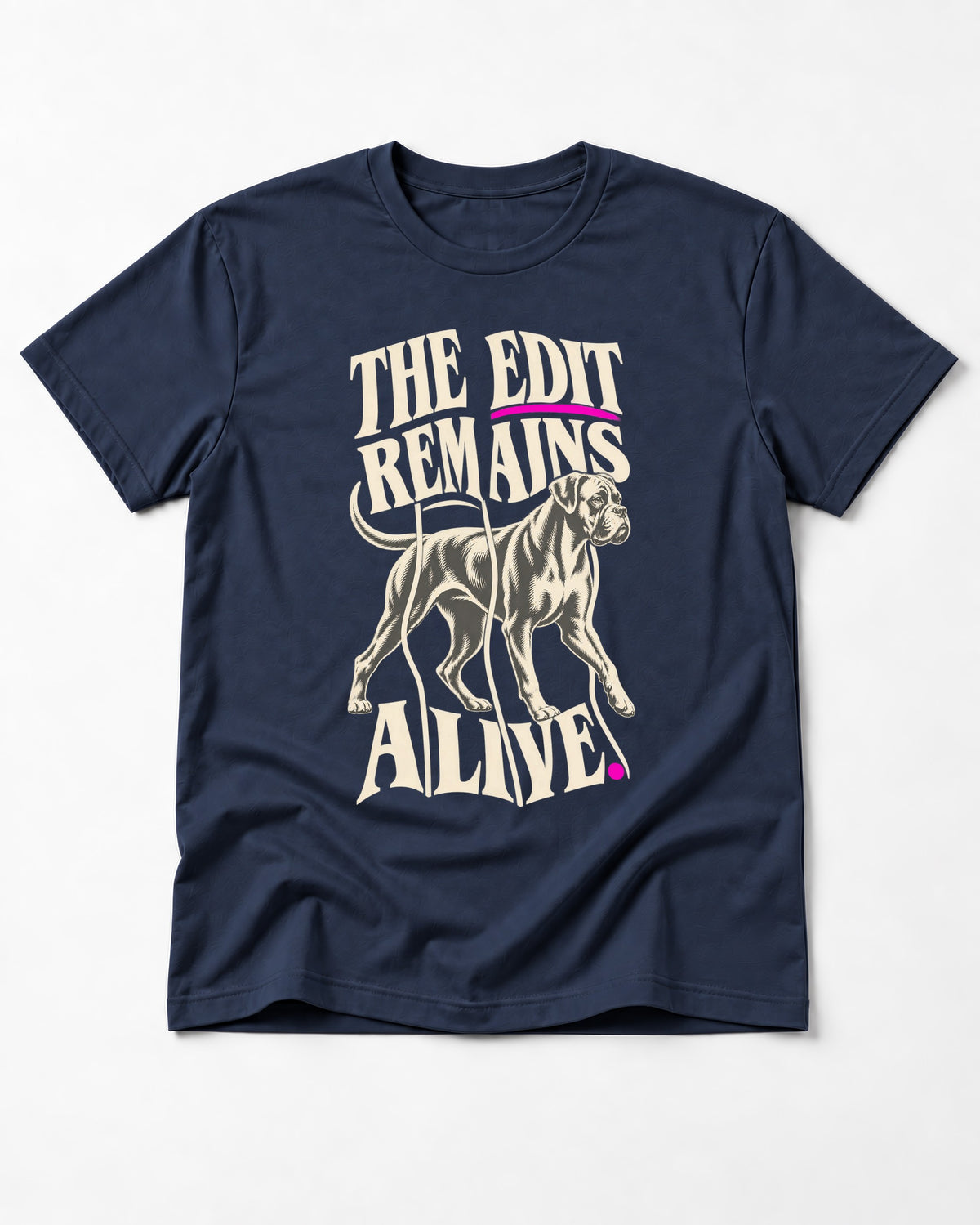 The Edit Remains Alive Boxer T-Shirt in Navy, flat lay product photo