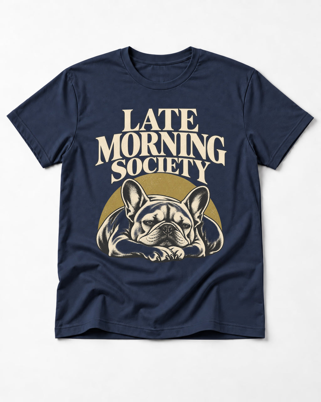 Frenchie Late Morning Society Graphic T-Shirt in Navy, flat lay product photo