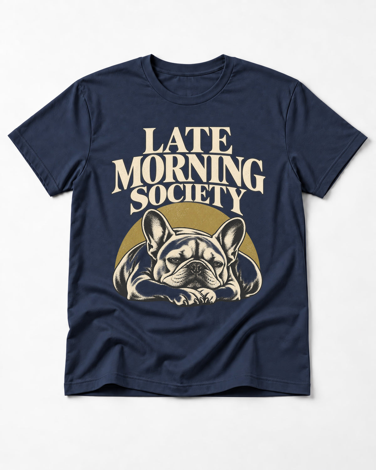 Frenchie Late Morning Society Graphic T-Shirt in Navy, flat lay product photo