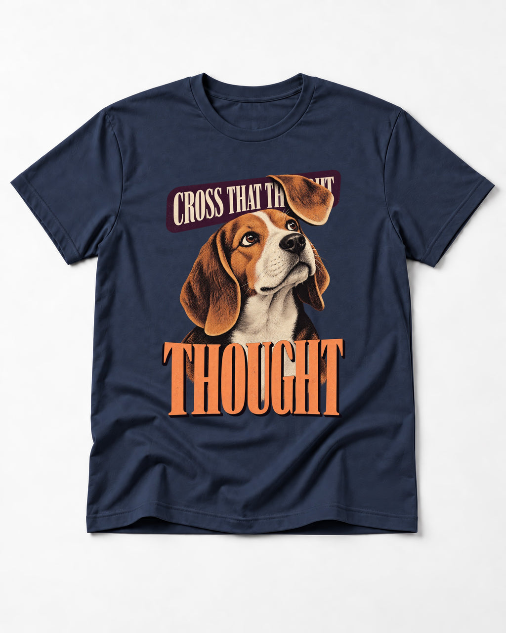Cross That Beagle Thought T-Shirt in Navy, flat lay product photo