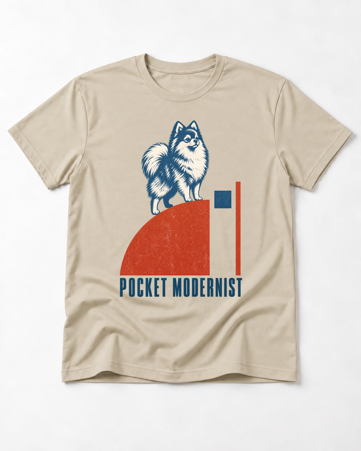 Pocket Modernist Pomeranian T-Shirt in Sand, flat lay product photo