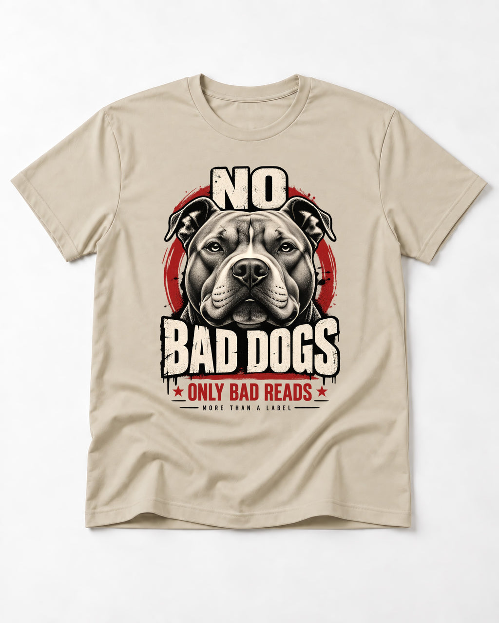 Pitbull Only Bad Reads T-Shirt in Sand, flat lay product photo