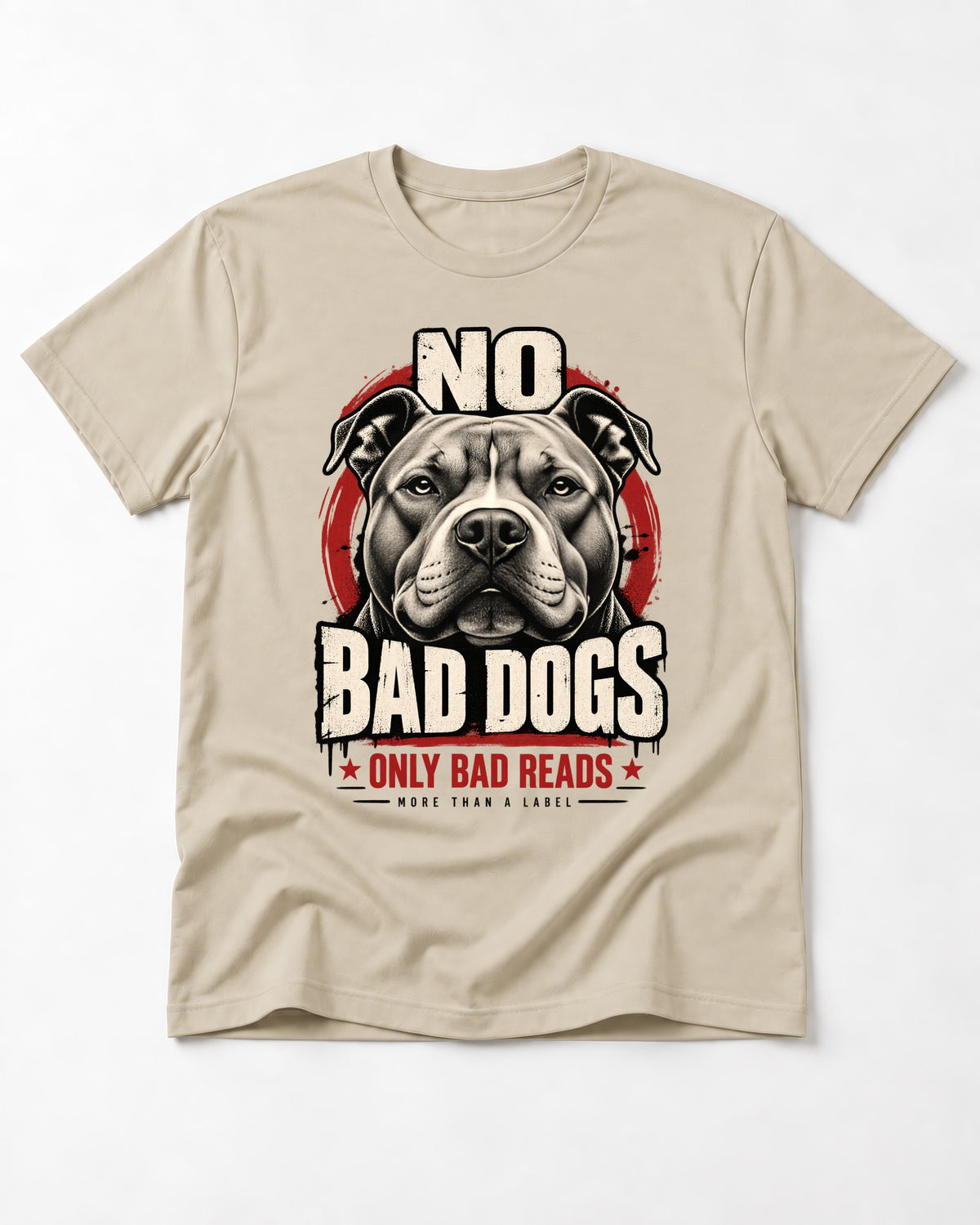 Pitbull Only Bad Reads T-Shirt in Sand, flat lay product photo