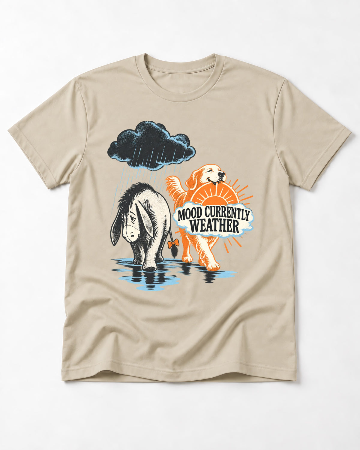 Mood Currently Golden Retriever Weather T-Shirt in Sand, flat lay product photo