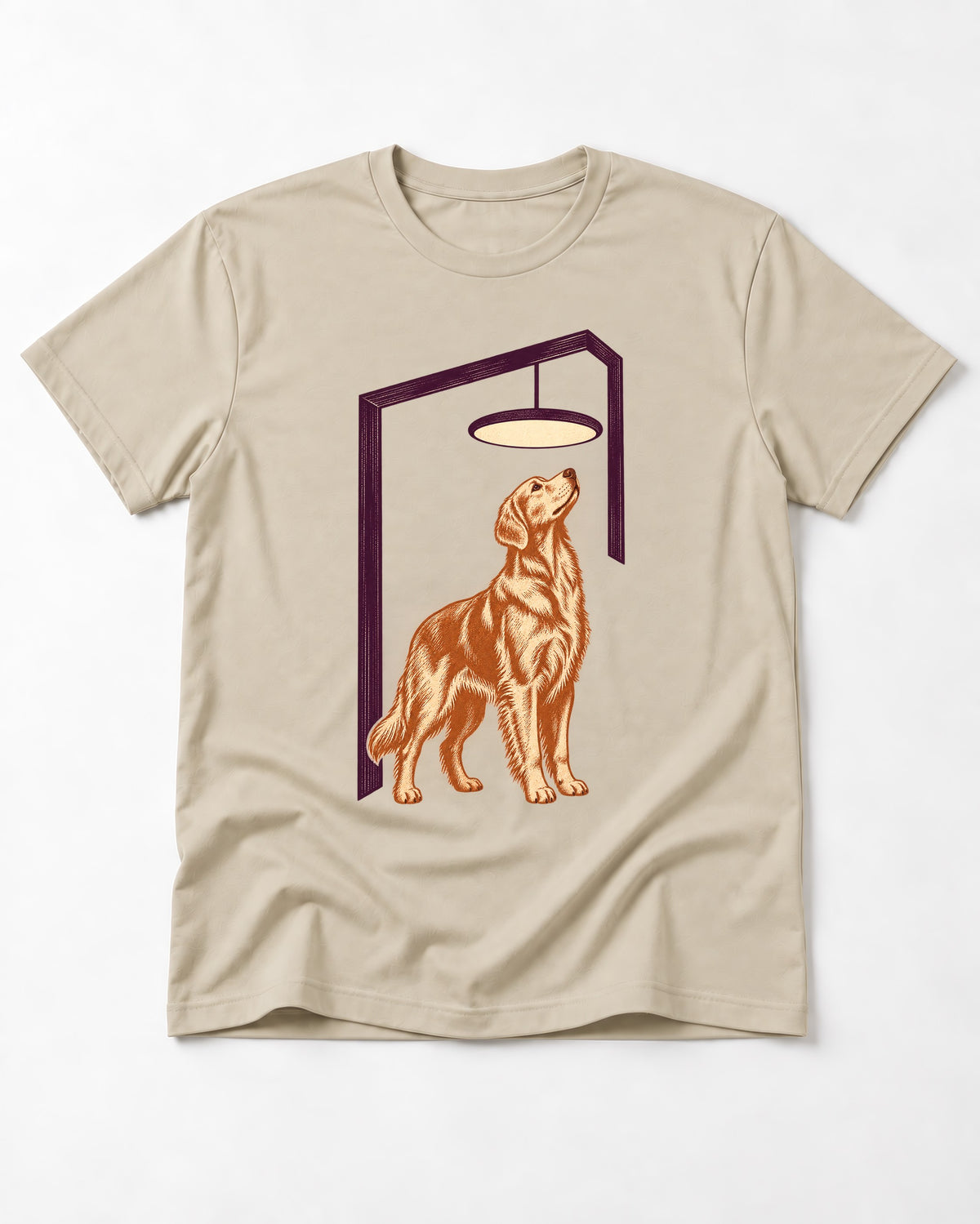 Golden Retriever Bright Idea T-Shirt in Sand, flat lay product photo