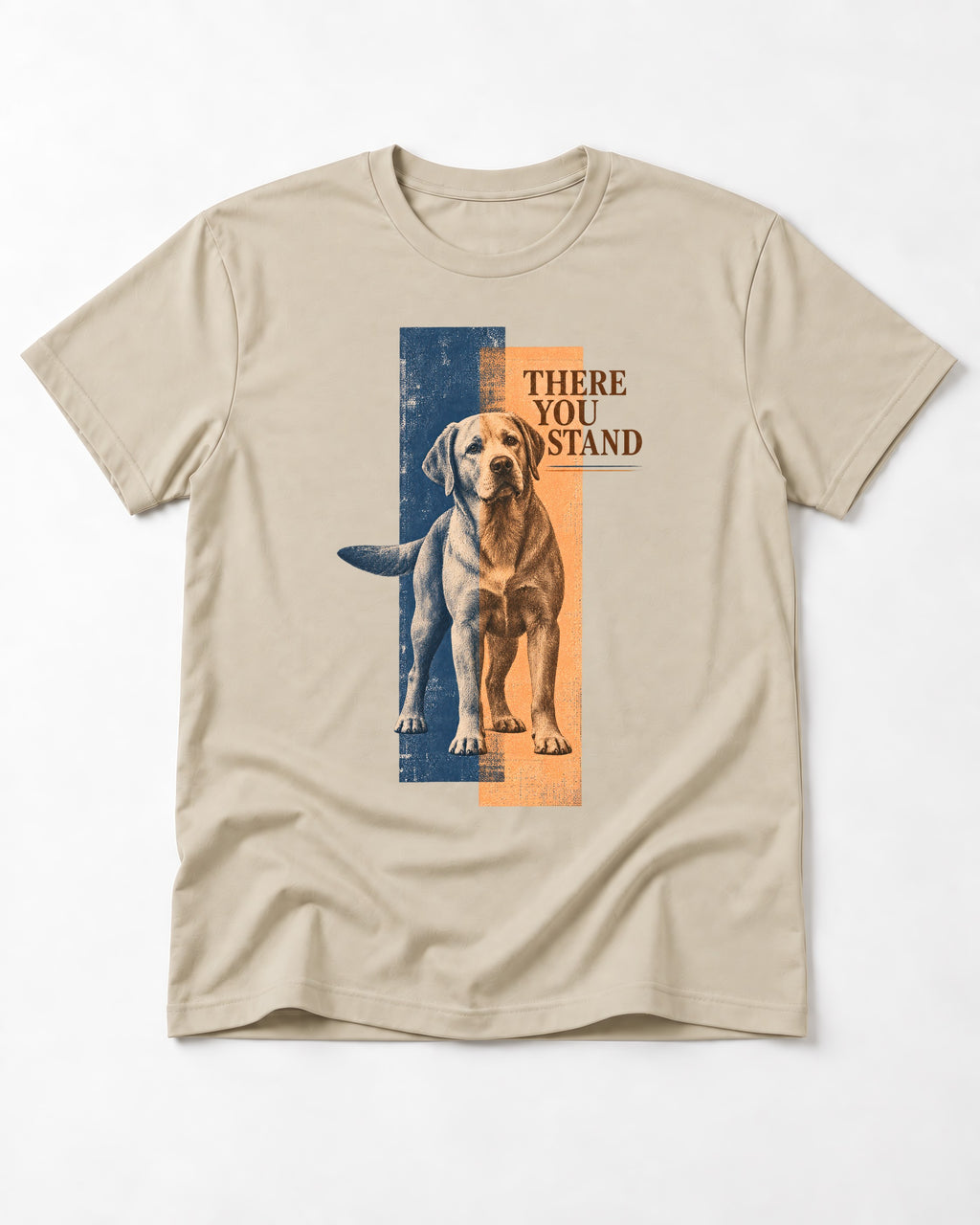 There You Stand Labrador Retriever T-Shirt in Sand, flat lay product photo
