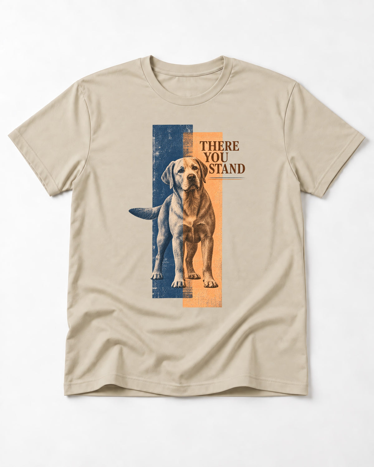 There You Stand Labrador Retriever T-Shirt in Sand, flat lay product photo