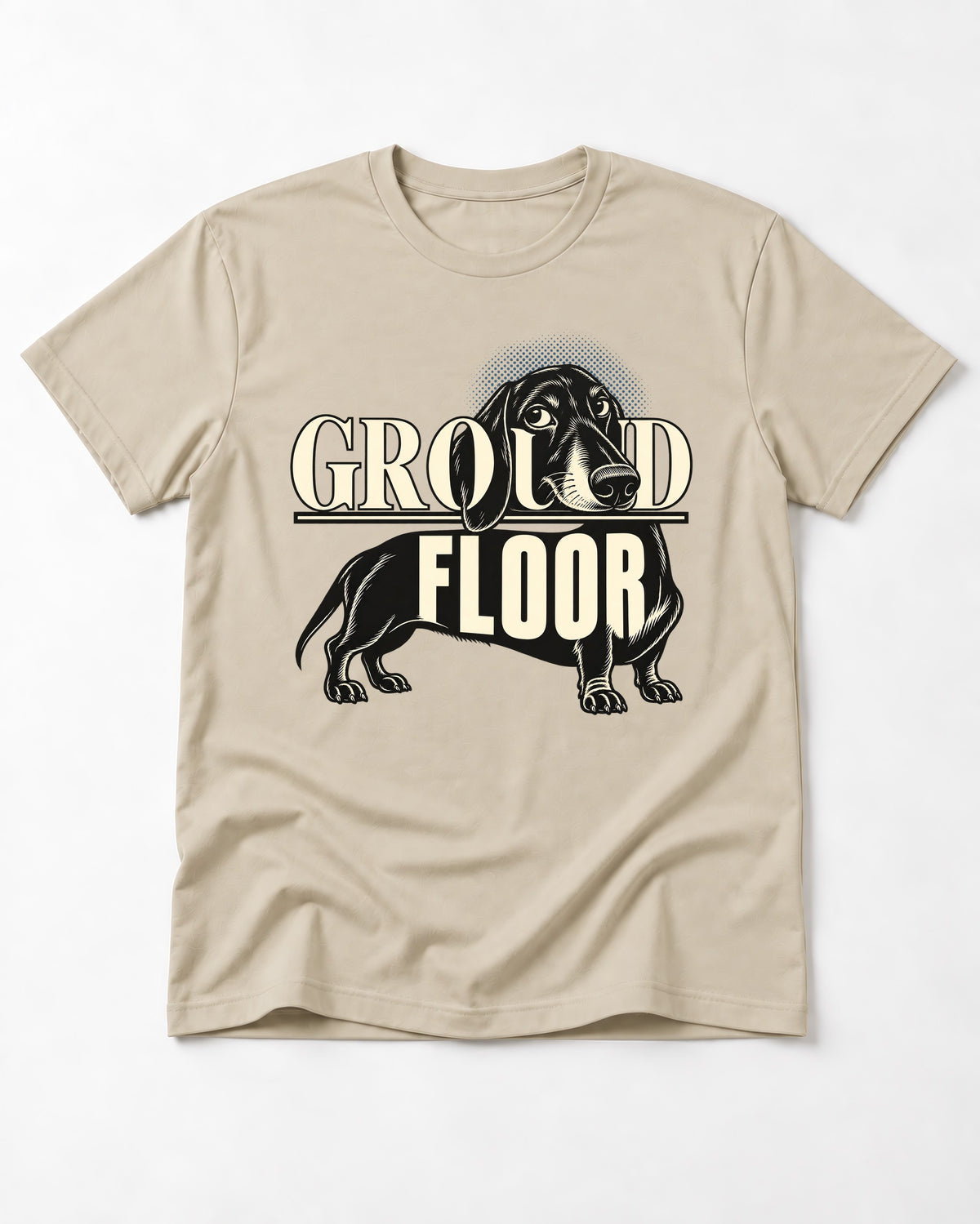 Ground Floor Dachshund T-Shirt in Sand, flat lay product photo