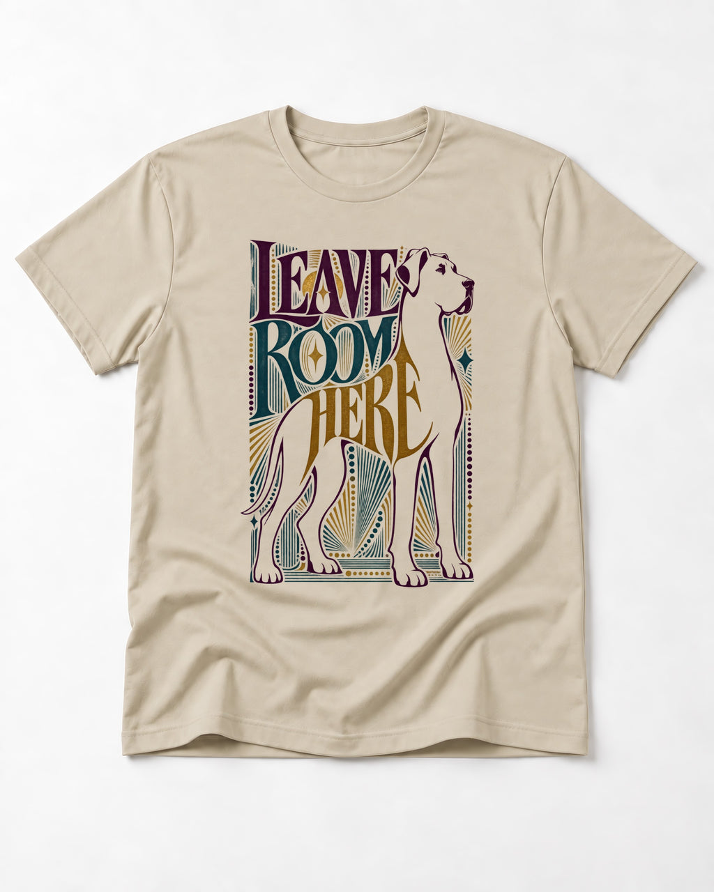 Leave Room for Great Dane T-Shirt in Sand, flat lay product photo