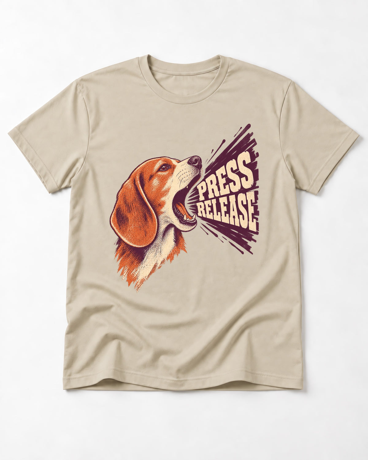 Beagle Press Release T-Shirt in Sand, flat lay product photo