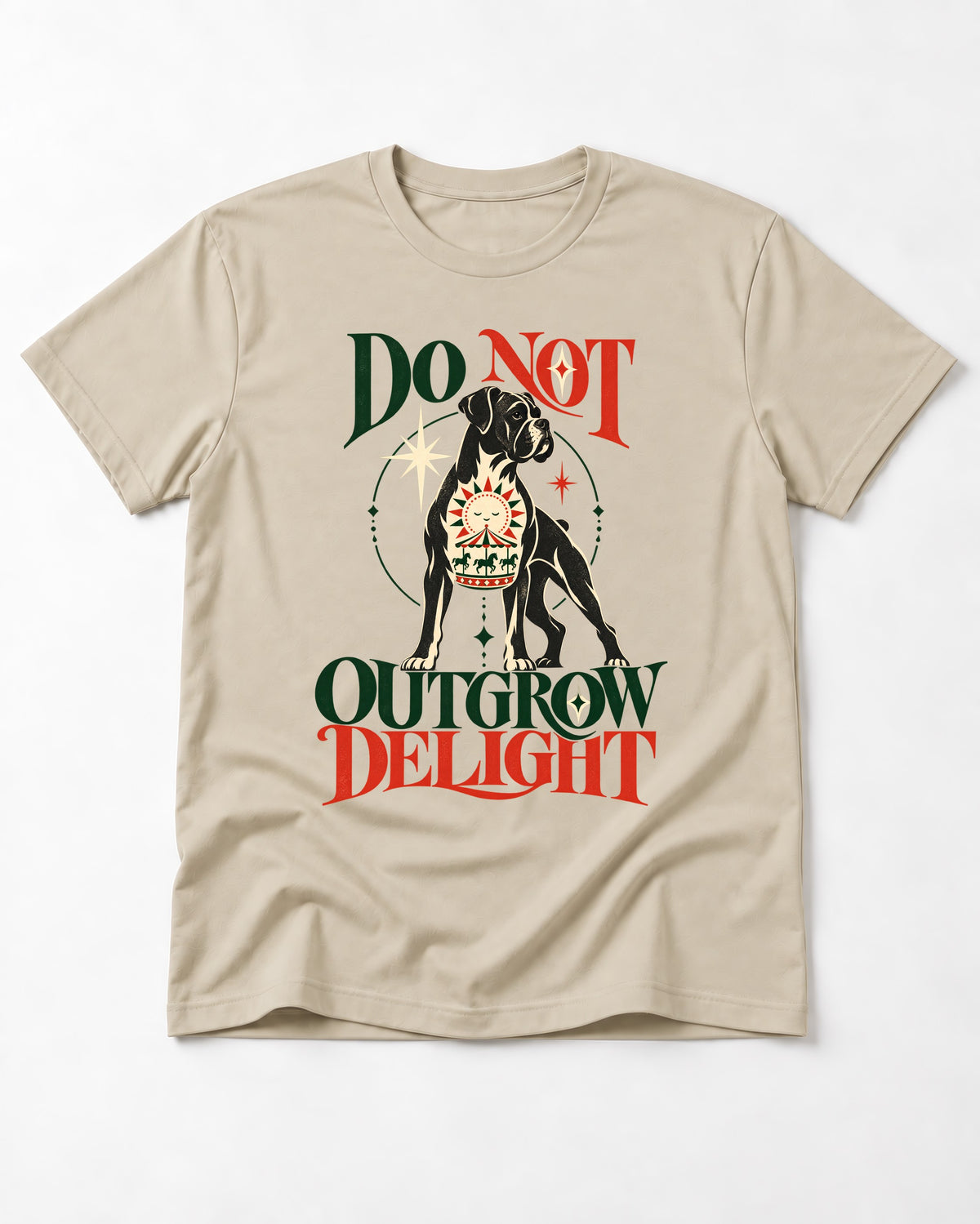 Boxer Do Not Outgrow Delight T-Shirt in Sand, flat lay product photo