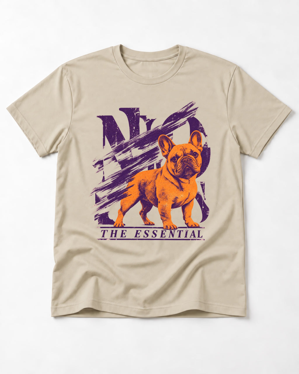 The Essential Frenchie T-Shirt in Sand, flat lay product photo