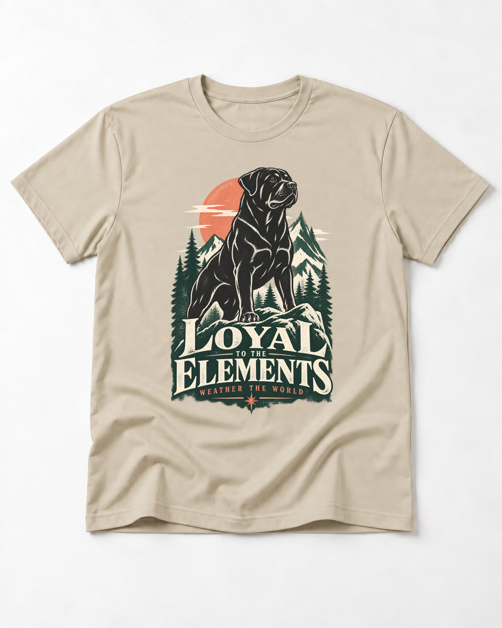 Rottweiler Loyal to the Elements T-Shirt in Sand, flat lay product photo