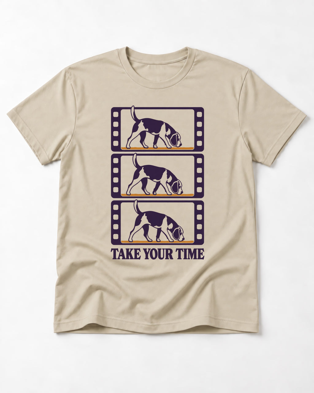 Beagle Take Your Time T-Shirt in Sand, flat lay product photo