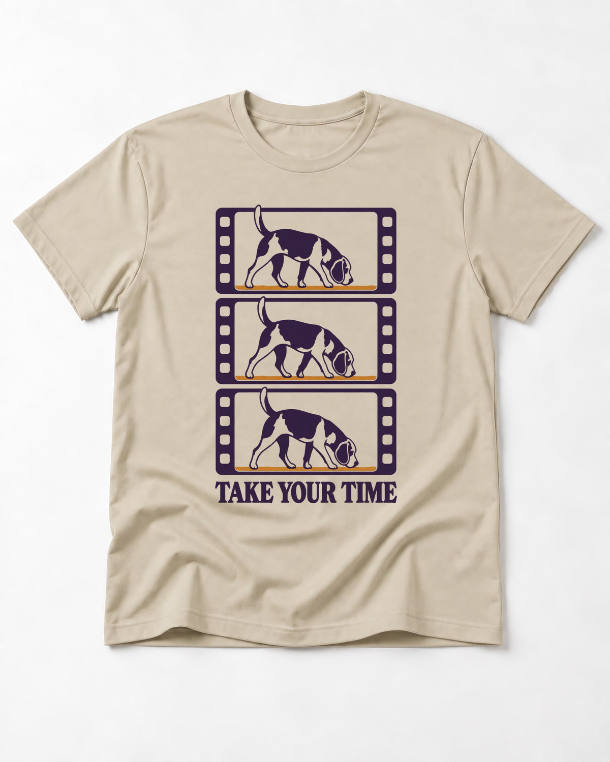 Beagle Take Your Time T-Shirt in Sand, flat lay product photo