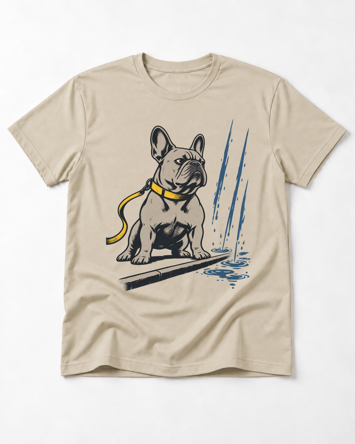 Frenchie Has Standards T-Shirt in Sand, flat lay product photo
