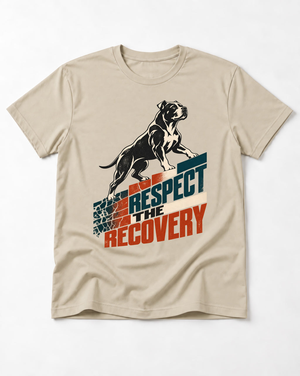 Pitbull Respect the Recovery T-Shirt in Sand, flat lay product photo