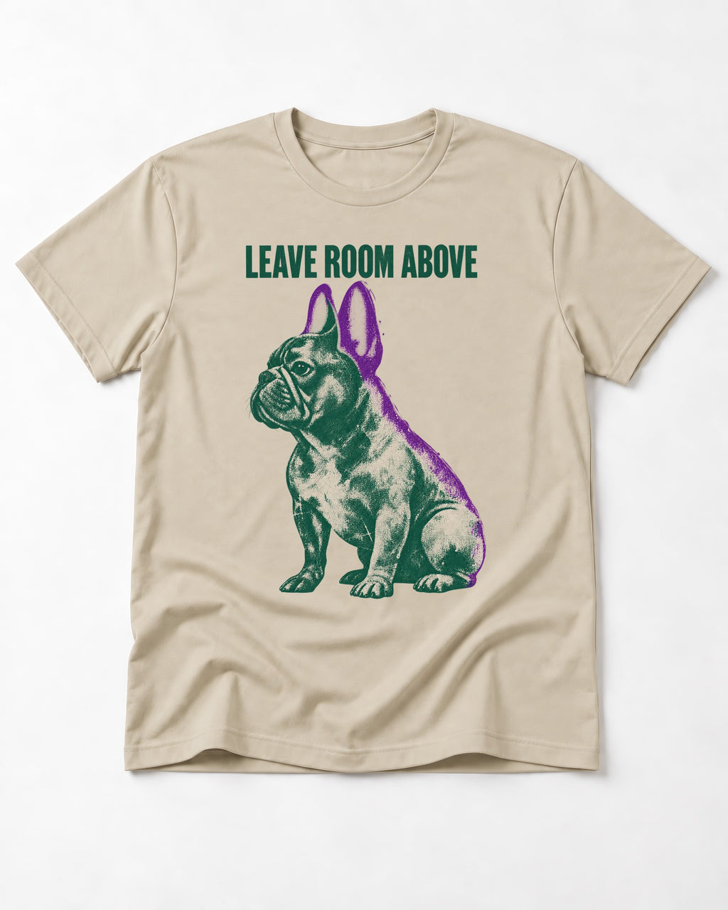 Leave Room Above Frenchie T-Shirt in Sand, flat lay product photo