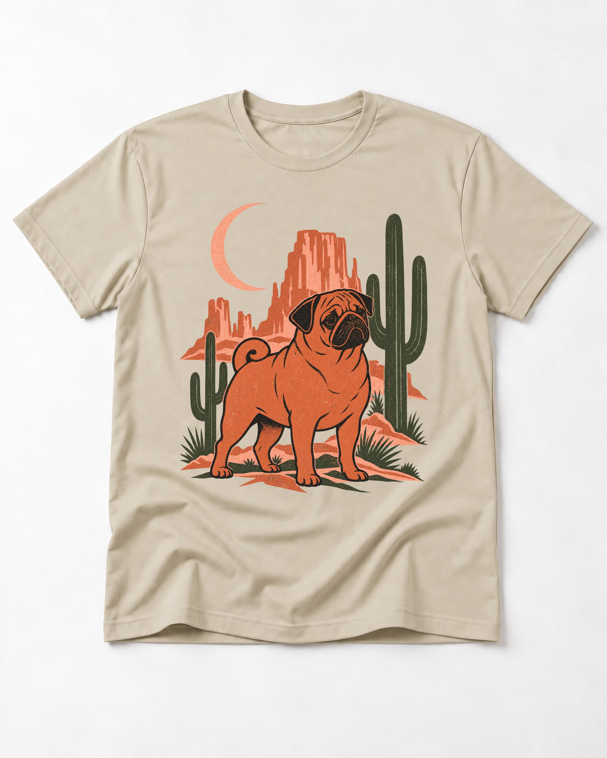Pug Wild at Heart T-Shirt in Sand, flat lay product photo