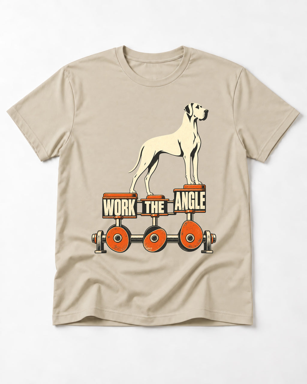 Great Dane Work the Angle T-Shirt in Sand, flat lay product photo