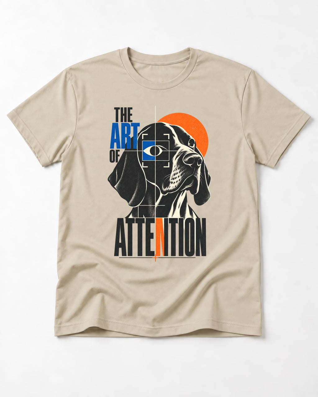 German Shorthaired Pointer Attention T-Shirt in Sand, flat lay product photo