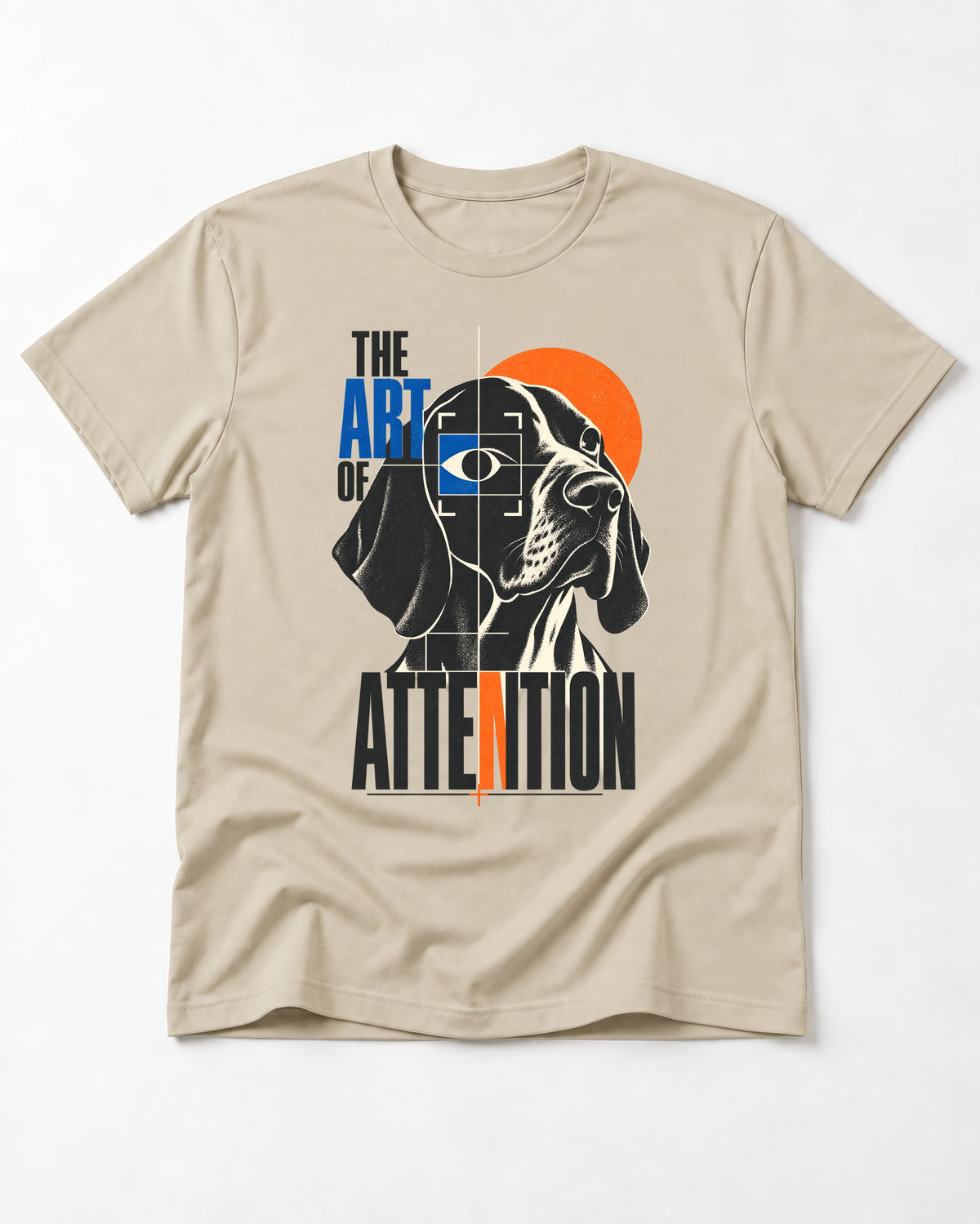 German Shorthaired Pointer Attention T-Shirt in Sand, flat lay product photo